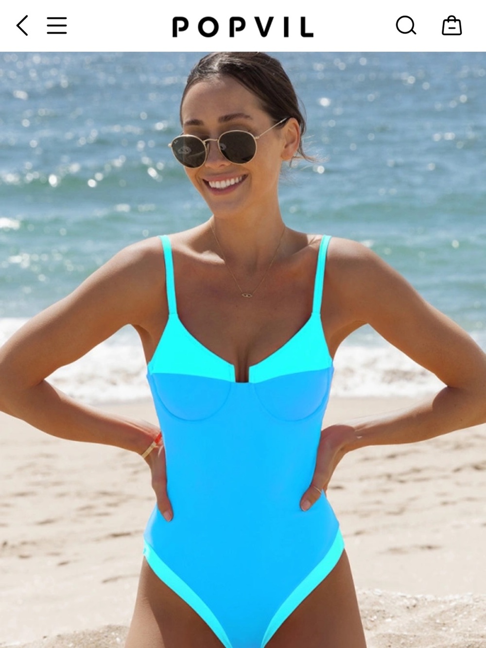 POPVIL Women's Bright Blue One-Piece Swimsuit